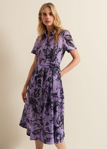 Phase Eight Natalie Lilac Floral Check Dress Purple Canada | FDBMTJ-435